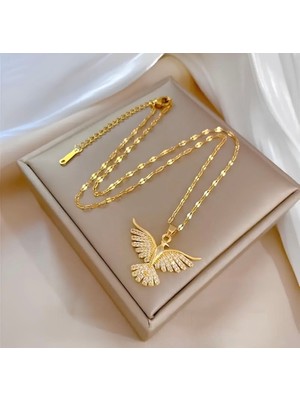 Mi Brillo Accessories Çelik Gold Zirkon Taşlı Anka Kuş Kolye