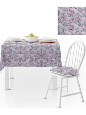 BenimOl Gül Desenli Yeşil Yapraklı Gül Kurusu Kadife Dokulu 180x260 Masa Örtüsü