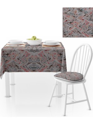 BenimOl Sulu Boya Desenli Gri Vizon Masa Örtüsü 140x140