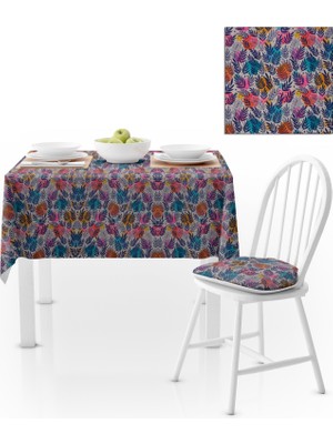BenimOl Modern Desenli Renkli Fuşya Turuncu Sarı Masa Örtüsü 140x140