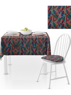 BenimOl Uzun Yaprak Desenli Kırmızı Masa Örtüsü 140x140