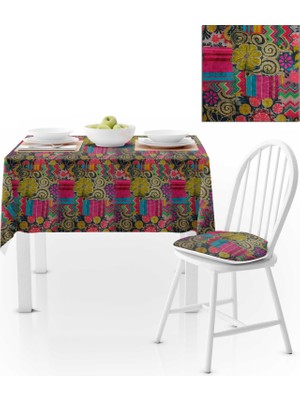 BenimOl Geometrik Desenli Renkli Fuşya Sarı Runner Masa Örtüsü 140x140