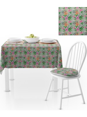 BenimOl Zambak Desenli Mint Zemin Yeşil Pembe Masa Örtüsü 140x220