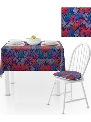 BenimOl Yaprak Desenli Dekoratif Geometrik Zemin Renkli Masa Örtüsü 140x140