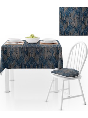 BenimOl Yaprak Desenli Mavi Lacivert Masa Örtüsü 140x180