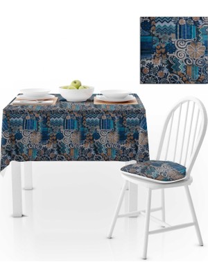 BenimOl Geometrik Desenli Renkli Mavi Lacivert Masa Örtüsü 140x220