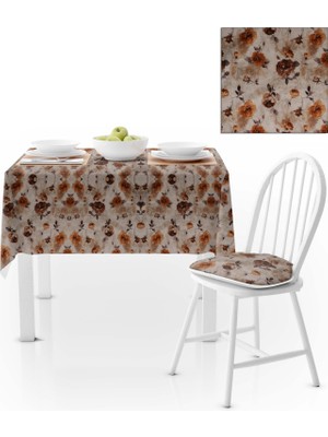 BenimOl Çiçek Desenli Modern Kestane Renkli Masa Örtüsü 140x140