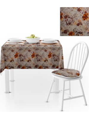 BenimOl Çiçek Desenli Turuncu Kahverengi Masa Örtüsü 120x140