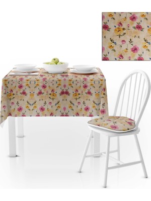 BenimOl Gül Desenli Modern Sarı Pembe Masa Örtüsü 120x140