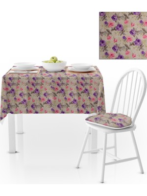 BenimOl Gül Desenli Pembe Mor Masa Örtüsü 140x220