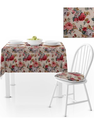 BenimOl Renkli Desenli Krem Zemin Pudra Gri Masa Örtüsü 140x220
