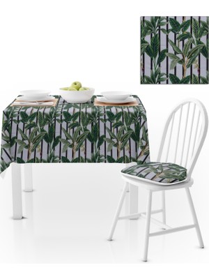 BenimOl Zambak Desenli Turuncu Yeşil  Masa Örtüsü 140x220