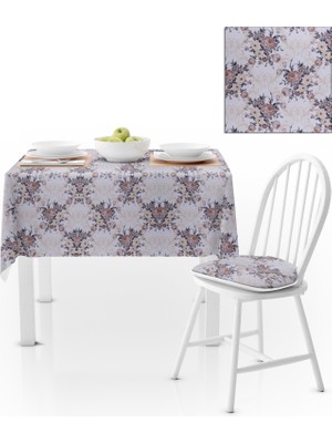 BenimOl Modern Gül Yapraklı Krem Kadife Dokulu 180x220 Masa Örtüsü