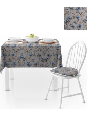BenimOl Çiçek Desenli Eskitme Mavi Vizon Masa Örtüsü 120x140
