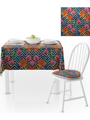 BenimOl Siyah Beyaz Zigzag Desenli Pembe Turuncu Masa Örtüsü 140x180