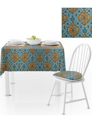 BenimOl Damask Desenli Hardal Mavi Masa Örtüsü 120x140
