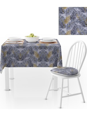 BenimOl Palmiye Desenli Sarı Gri Masa Örtüsü 140x140