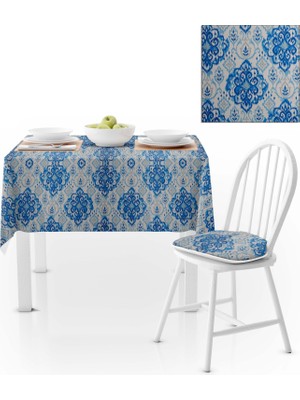 BenimOl Damask Desenli Mavi Beyaz Masa Örtüsü 120x140