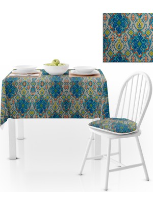 BenimOl Damask Desenli Mavi Turkuaz Masa Örtüsü 140x260