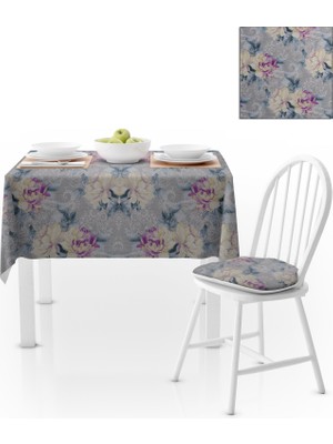 BenimOl Sarmaşık Desenli Gri Zemin Mor Antrasit Masa Örtüsü 140x140