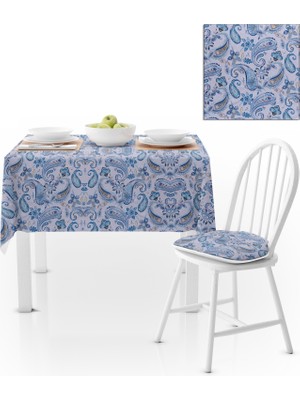 BenimOl Şal Desenli Gri Mavi Hardal Kadife Dokulu 180x220 Masa Örtüsü
