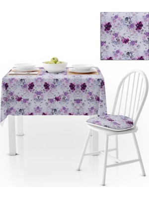 BenimOl Renkli Çiçek Desenli Mor Mürdüm Kadife Dokulu 180x260 Masa Örtüsü