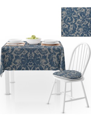 BenimOl Şal Desenli Eskitme Kot Baskılı Mavi Masa Örtüsü 140x180
