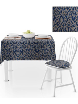 BenimOl Damask Desenli Krem Lacivert Masa Örtüsü 140x220