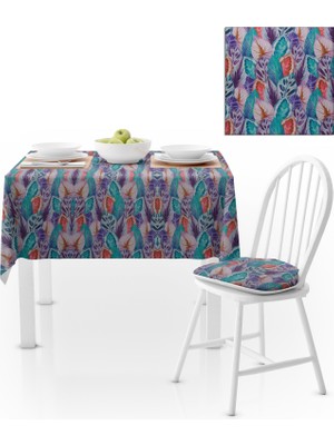 BenimOl Sıralı Yaprak Desenli Mor Yeşil Masa Örtüsü 140x140