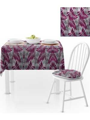 BenimOl Dal Desenli Modern Gri Zemin Mor Masa Örtüsü 120x140
