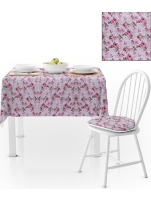 BenimOl Modern Gül Desenli Vizon Yapraklı Kadife Dokulu 180x220 Masa Örtüsü