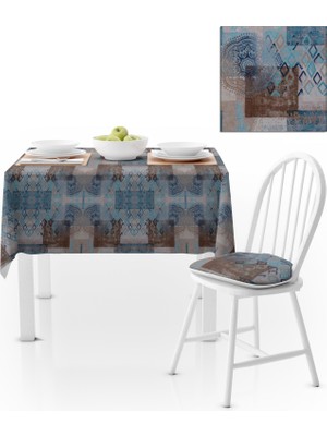 BenimOl Patchwork Desenli Motifli Mavi Lacivert Runner Masa Örtüsü 140x220