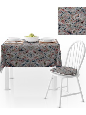 BenimOl Sulu Boya Desenli Gri Kiremit Masa Örtüsü 140x260