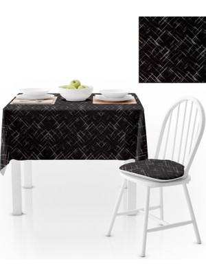 BenimOl Geometrik Desenli Siyah Beyaz Masa Örtüsü 140x180