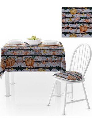 BenimOl Bal Kabağı Desenli Siyah Çizgili Masa Örtüsü 140x180