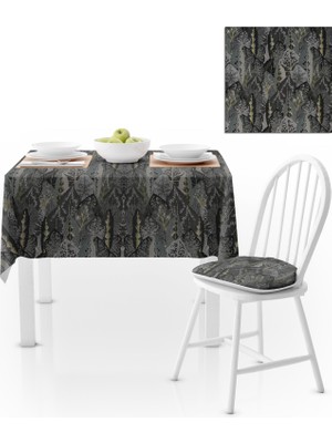 BenimOl Yaprak Desenli Siyah Gri Masa Örtüsü 140x140
