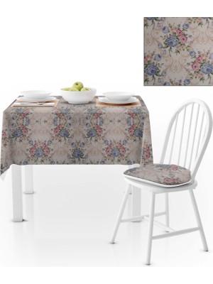 BenimOl Modern Gül Desenli Mavi Masa Örtüsü 140x180