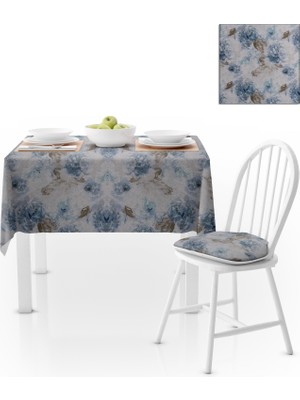 BenimOl Gül Desenli Kahve Mavi Masa Örtüsü 140x260