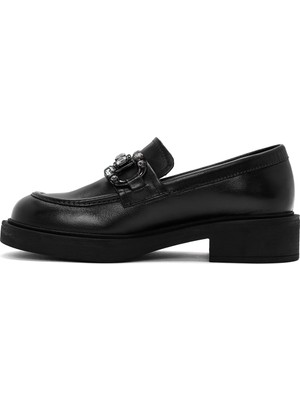 Derimod Kadın Siyah Tokalı Maskülen Loafer 24WFD511418