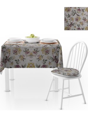 BenimOl Çiçek Desenli Eskitme Yeşil Mürdüm Masa Örtüsü 140x260