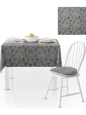 BenimOl Baklava Desenli Turkuaz Lacivert Pembe Masa Örtüsü 140x260