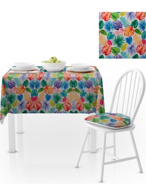 BenimOl Tropikal Yaprak Desenli Siyah Beyaz Masa Örtüsü 120x140