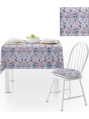 BenimOl Gül Desenli Turkuaz Kahve Kadife Dokulu 140x180 Masa Örtüsü