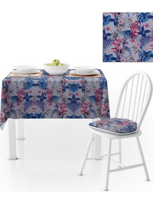 BenimOl Çiçek Desenli Kırmızı Mavi Çiçekli Masa Örtüsü 140x260