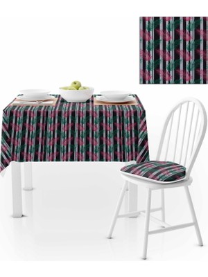 BenimOl Palmiye Desenli Siyah Beyaz Zemin Masa Örtüsü 120x140