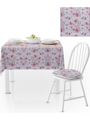 BenimOl Renkli Desenli Beyaz Gül Kurusu Kadife Dokulu 180x220 Masa Örtüsü