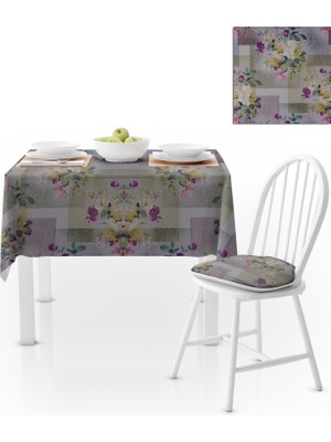 BenimOl Motifli Gül Desenli Renkli Zemin Mor Hardal Masa Örtüsü 140x180