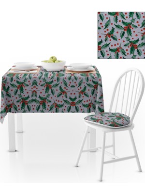 BenimOl Kızılcık Desenli Yeşil Yapraklı Masa Örtüsü 140x220