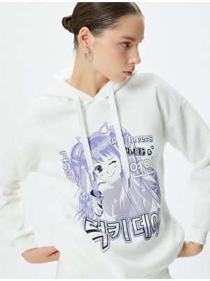 Koton Anime Kapşonlu Sweatshirt Uzun Kollu Rahat Kesim Pamuklu