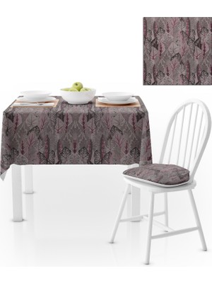 BenimOl Yaprak Desenli Pembe Vizon Masa Örtüsü 140x140